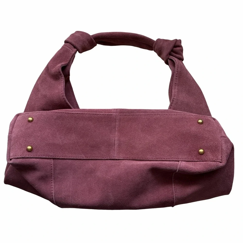 American Leather Co Gables Hobo Suede Shoulder Bag in Cordovan Red Slouchy Purse